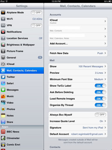 can i transfer email settings from iphone to ipad