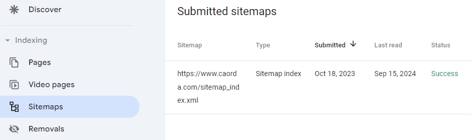 submitted sitemap screen