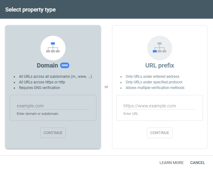 adding a Google Search Console property