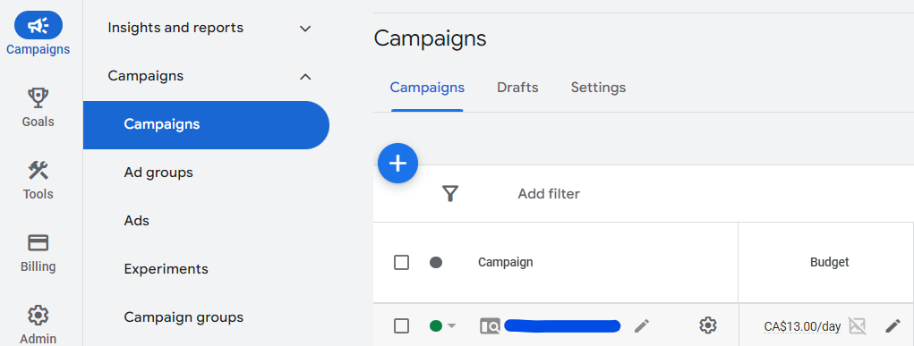 editing a budget in Google Ads